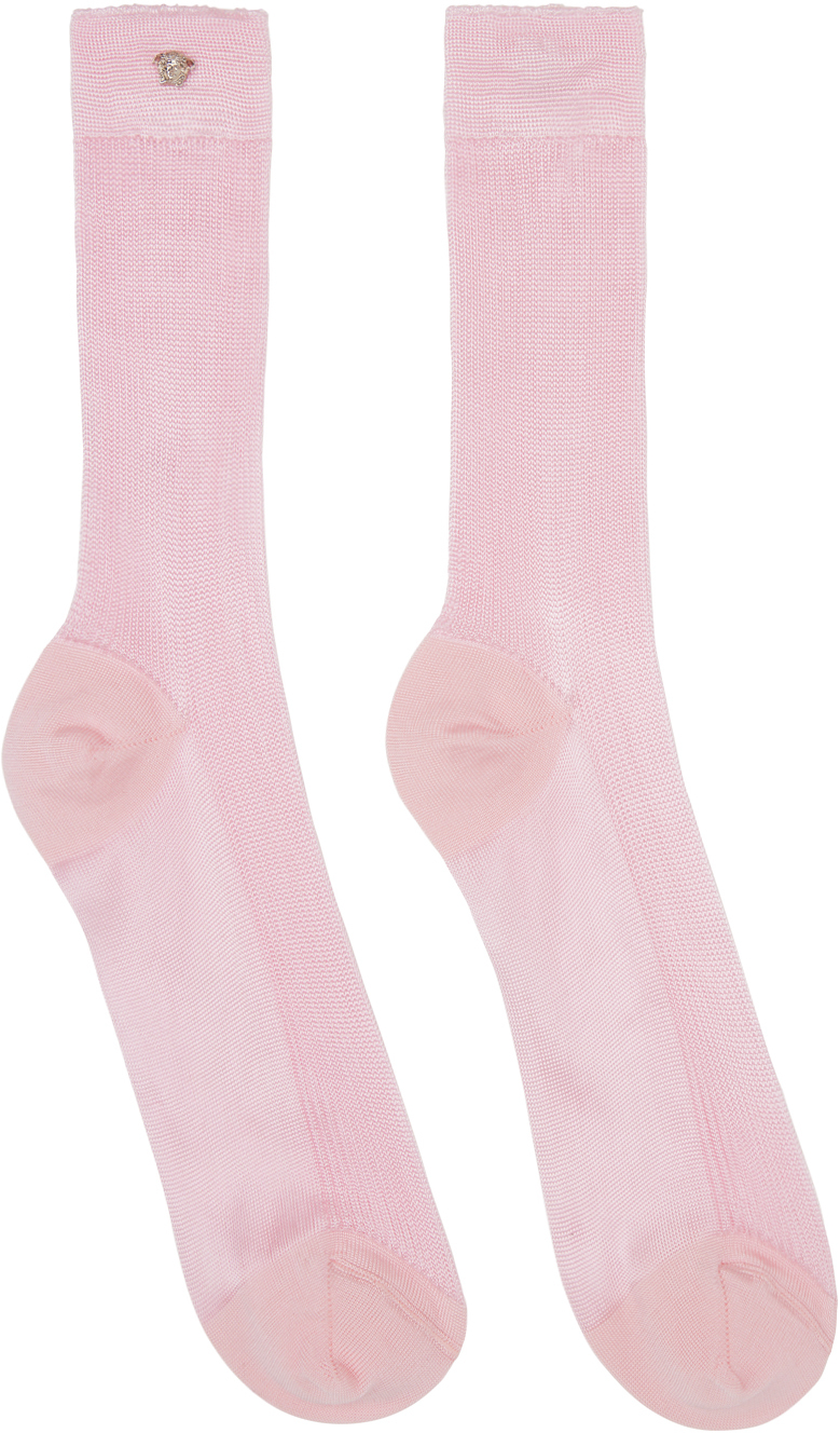 Versace Pink Ribbed Knit Socks In 1p880-pink