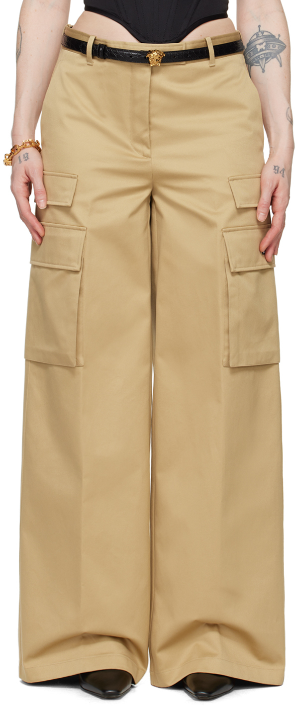 Shop Versace Beige Informal Trousers In 1kd40-sand