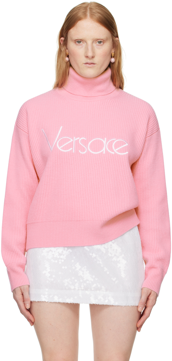 Shop Versace Pink Embroidered Turtleneck In 1pr20-pale Pink