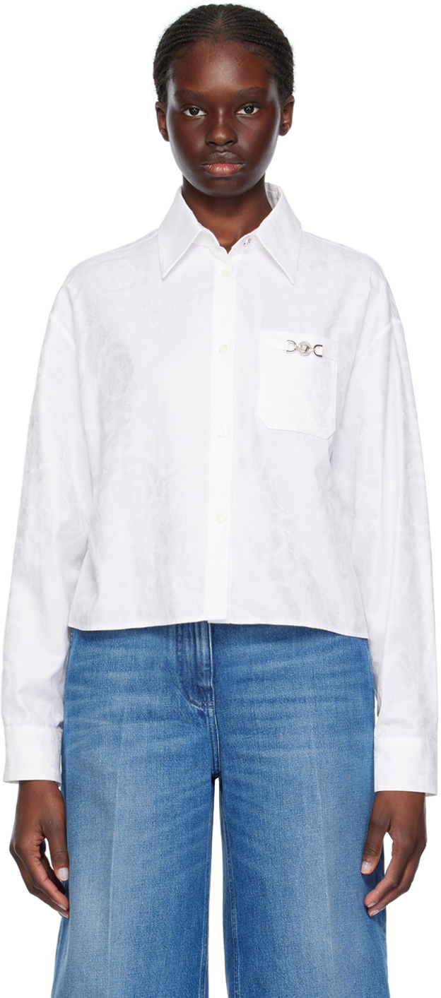 Versace baroque-jacquard cotton shirt - White