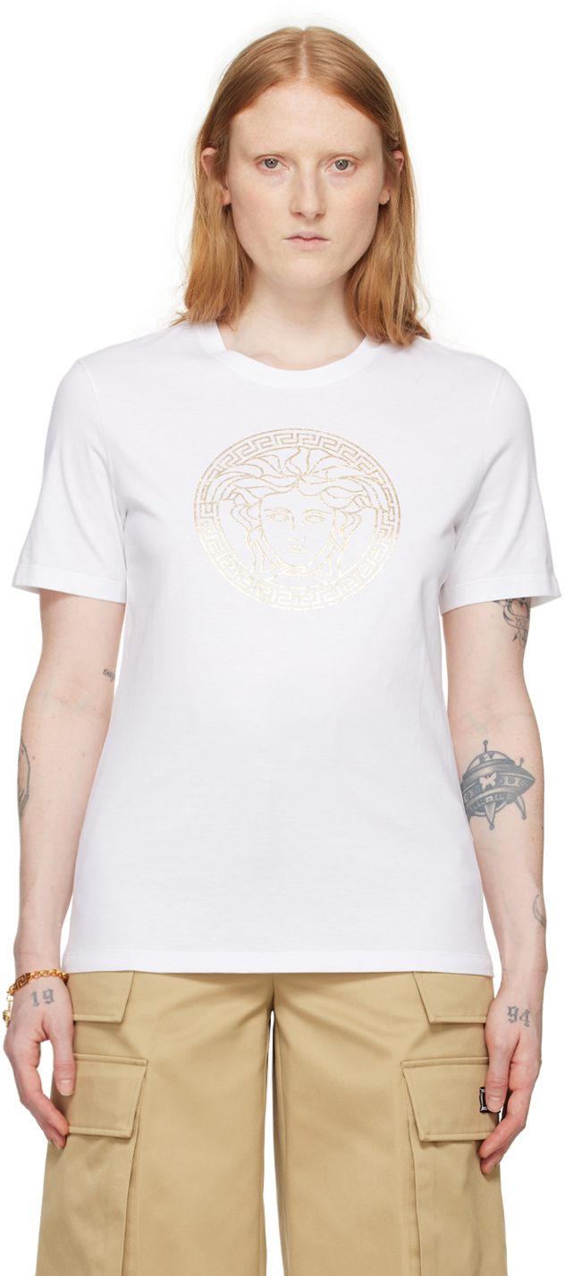 Shop Versace White Medusa T-shirt In 2w110-white+gold