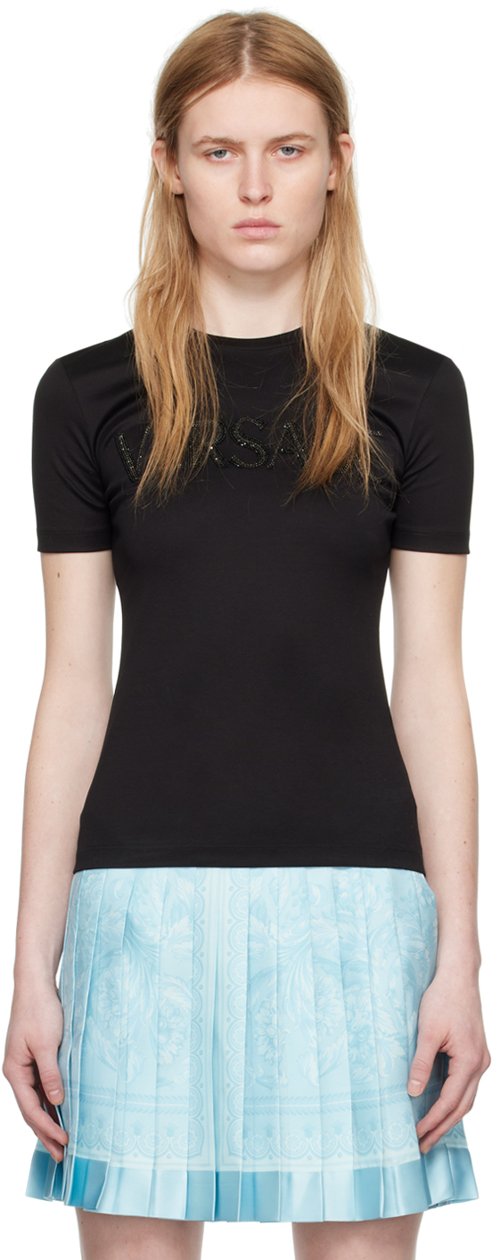 Shop Versace Black Crystal T-shirt In 1b000-black