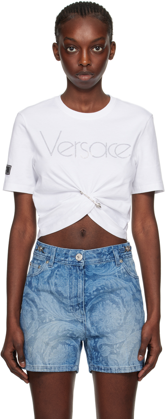 Versace White 1978 Re-edition T-shirt In 2w210 White+crystal