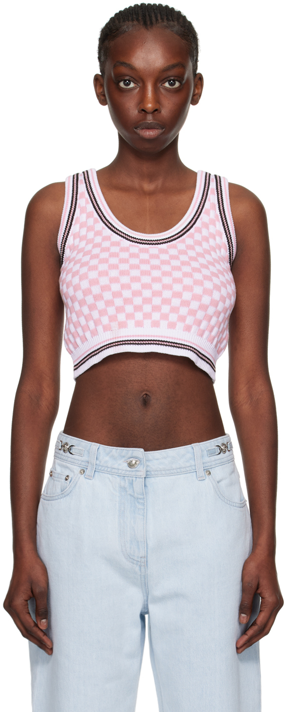Versace White & Pink Contrasto Tank Top In 2wk80 White+pink