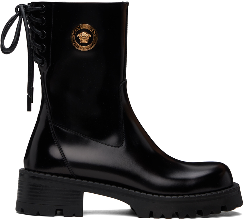 Versace Black Alia Ankle Boots In 1b00v-black-gold