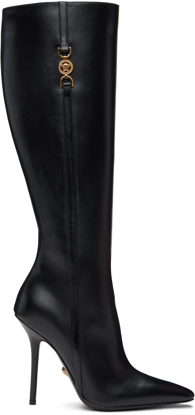 Shop Versace Black Medusa '95 Knee-high Boots In 1b00v-black-gold