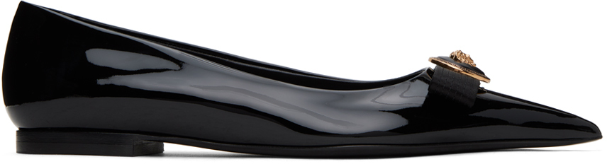 Shop Versace Black Gianni Ribbon Ballerina Flats In 1b00v-black-gold