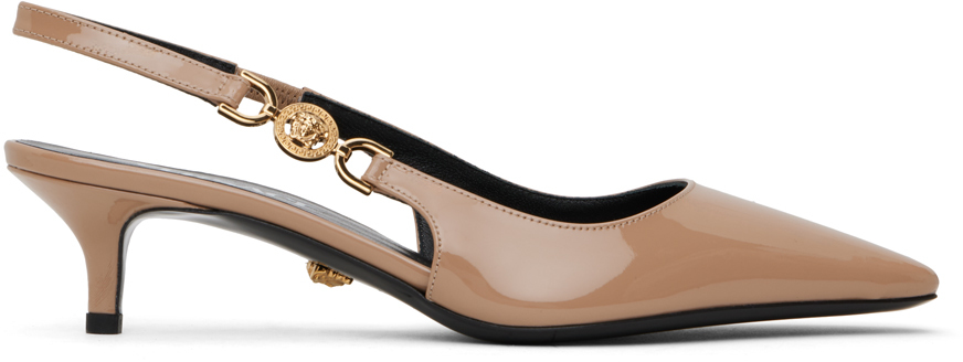 Shop Versace Brown Medusa Heels In 1ps0v-blush-