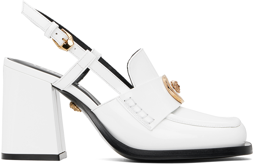 Versace White Alia Slingback Heels In 1w00v-optical White-