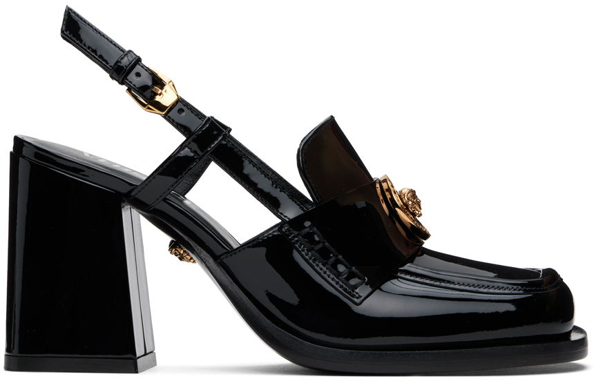 Black Alia Slingback Pumps by Versace on Sale