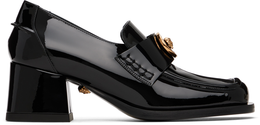 Versace: Black Alia Patent Loafer Heels | SSENSE