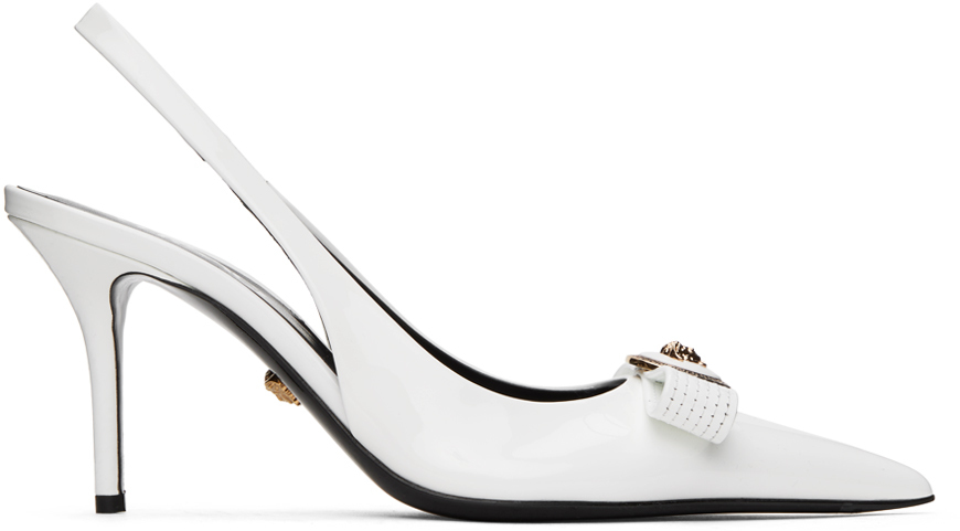 Versace Gianni Ribbon Mid Slingback Pumps In 1w00v-optical White-