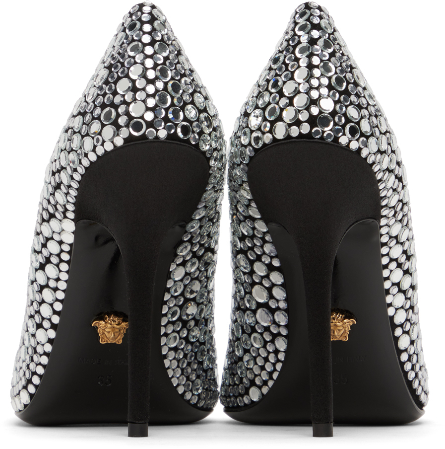 Versace Black Decollete T.110 Heels In 2b30v-black+crystal-