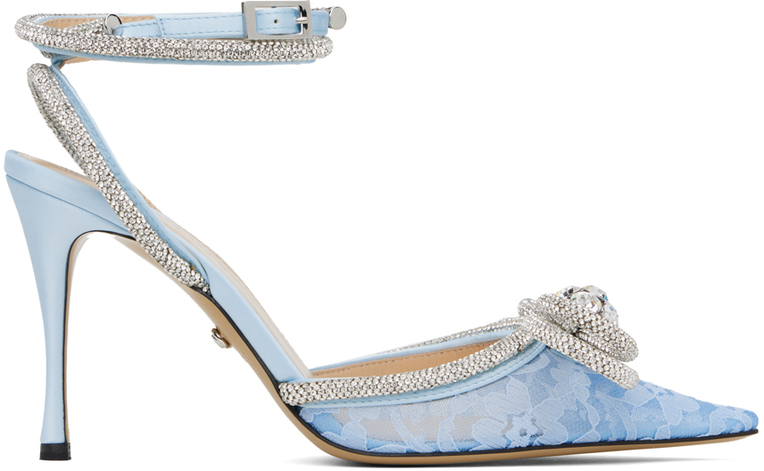 Mach & Mach Blue Double Bow Lace 95 Heels In Blue Lace
