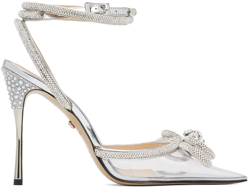 Silver Double Bow Heels by MACH & MACH on Sale