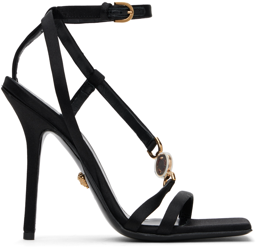 Shop Versace Black Crystal Medusa '95 Heeled Sandals In 1b00v-black-gold