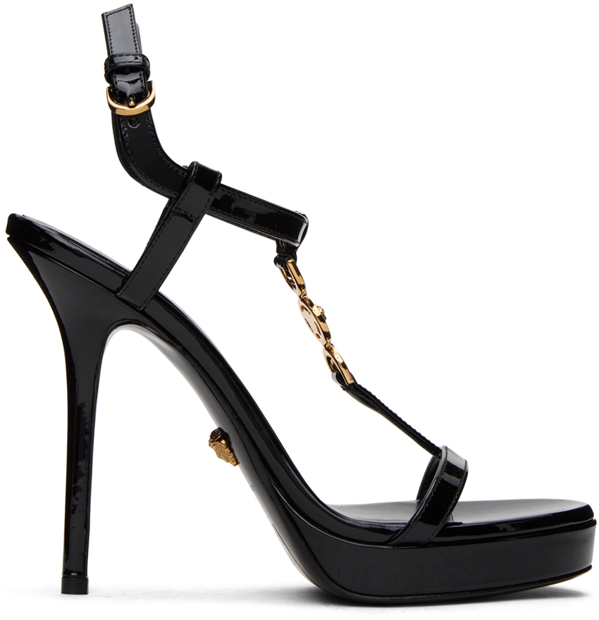 Versace Black Medusa '95 Patent Heeled Sandals In 1b00v-black-gold