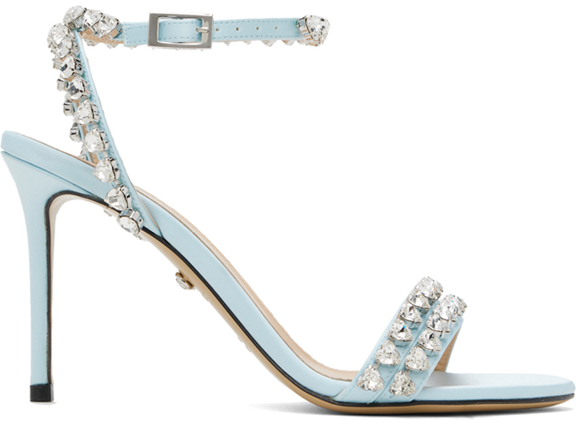 Kurt Geiger Womens Blue Kensington Heeled Crystal-embellished Velvet Sandals  - ShopStyle