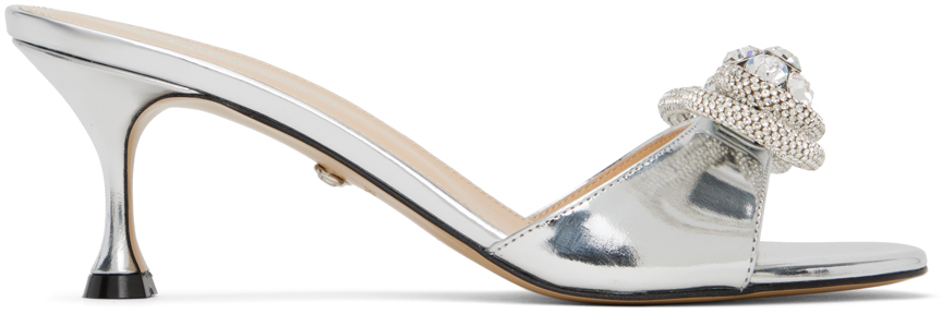 Silver Double Bow 65 Heeled Sandals