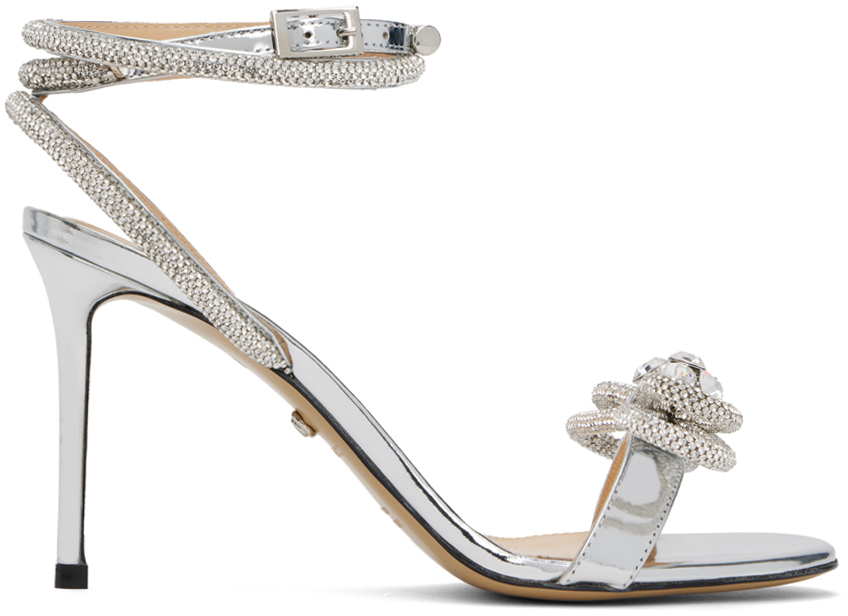 Silver Double Bow 95 Heeled Sandals