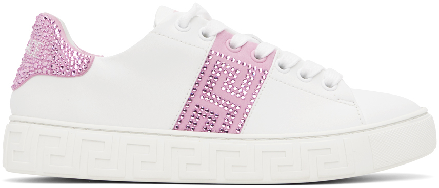 White & Pink Crystal Greca Sneakers