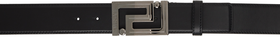 Versace Black Greca Leather Belt In Black-ruthenium