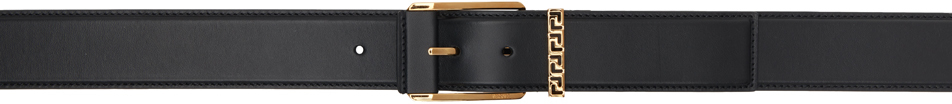 Versace Black Greca Accent Leather Belt In Black- Gold