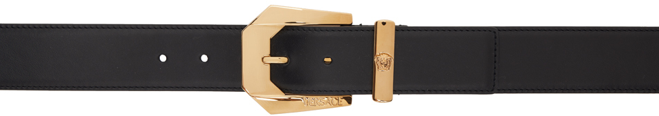Versace Black Medusa Leather Belt In Black- Gold
