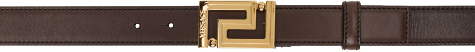 Versace Brown Greca Belt In Bruciato- V Gold