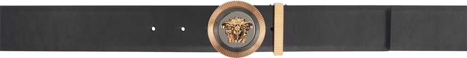 Versace Black Enamel Medusa Biggie Leather Belt In Nero Gold Ruthenium