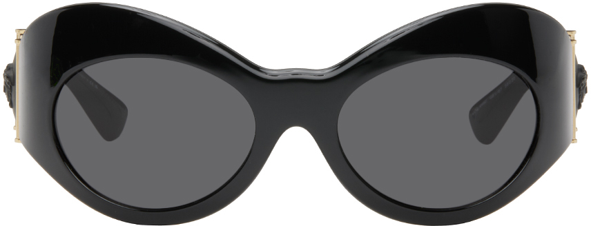 Shop Versace Black Oval Shield Sunglasses In Gb1/87 Black