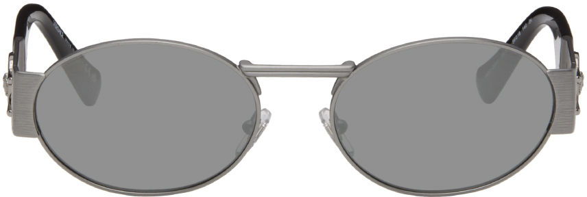 Shop Versace Silver Oval Sunglasses In 10016g Gunmetal