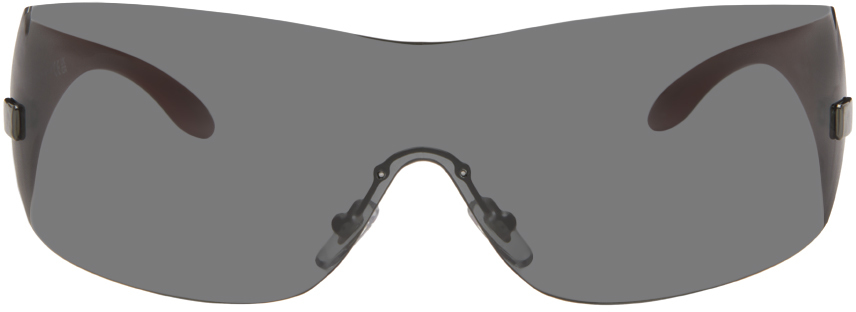 Shop Versace Gunmetal Wraparound Sunglasses In 100187 Gunmetal