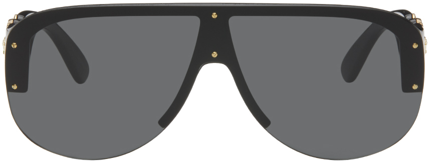 Shop Versace Black Medusa Biggie Pilot Sunglasses In Gb1/87 Black