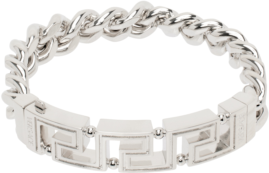 Shop Versace Silver Greca Chain Bracelet In 3j030-palladium