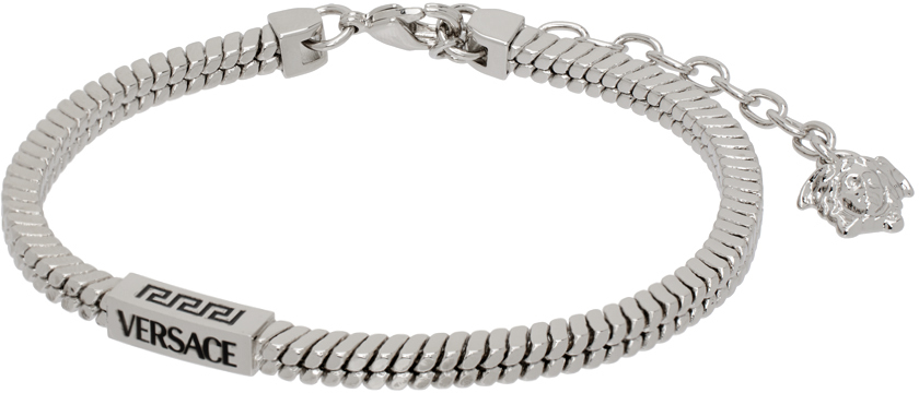 Versace Silver Herringbone Chain Bracelet In Metallic