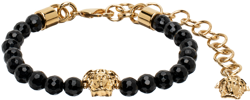 Shop Versace Black & Gold Medusa Bracelet In 4j120-v Gold-black