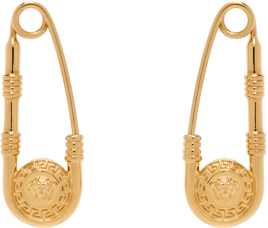Shop Versace Gold Safety Pin Earrings In 3j000- Gold