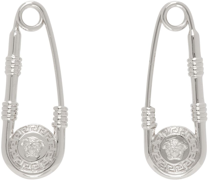 Versace Silver Safety Pin Earrings In 3j030-palladium
