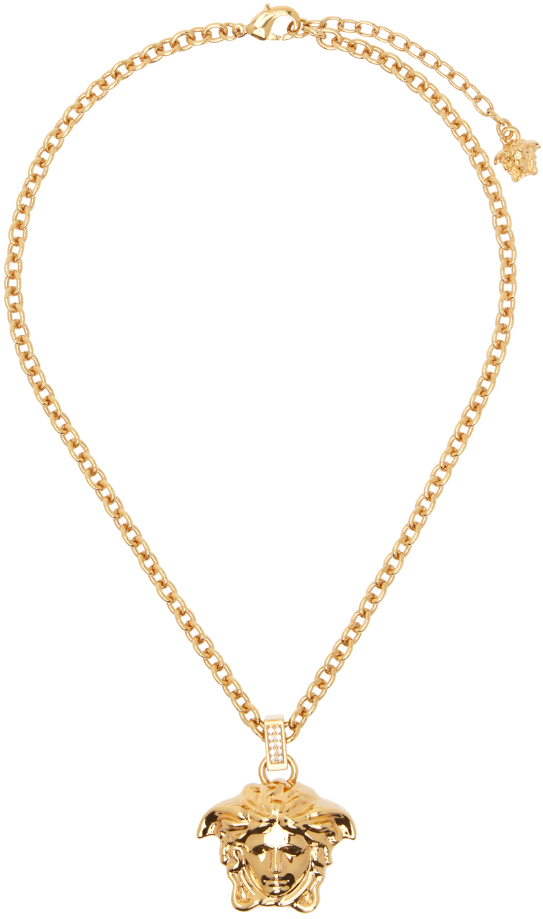 Versace Gold Crystal 'la Medusa' Necklace In Crystal- Gold
