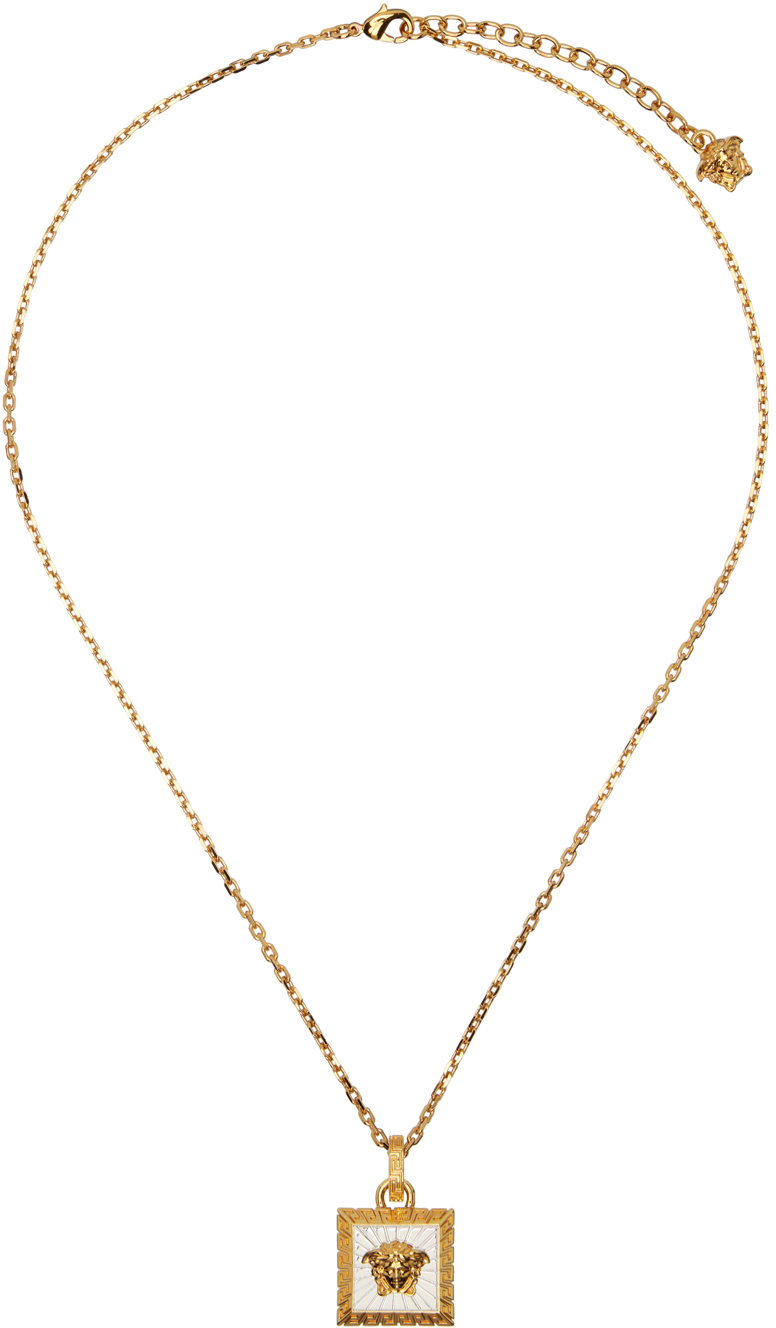 Shop Versace Gold Medusa Square Necklace In V Gold-palladium