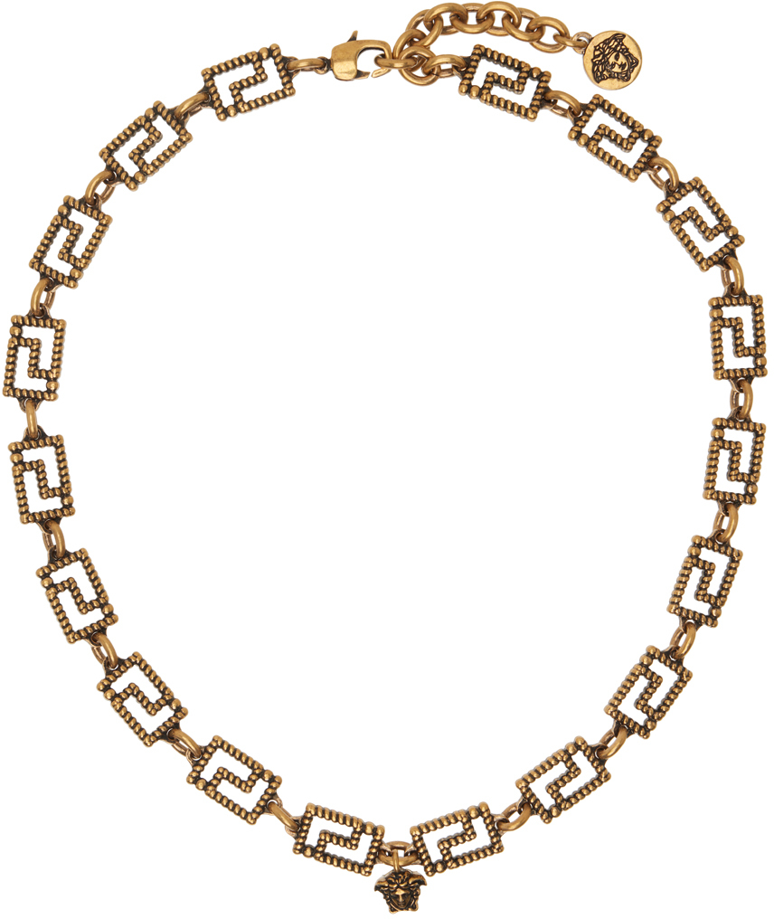Shop Versace Gold Greca Necklace In 3j170-vintage Gold