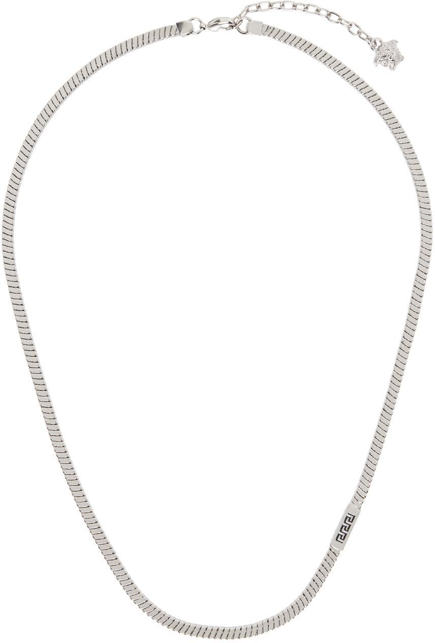 Versace Silver Logo Necklace In 3j030-palladium