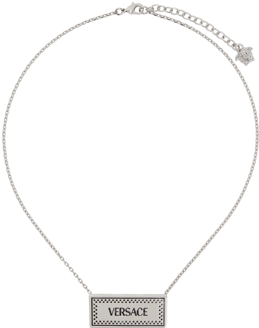 Shop Versace Silver Large '90s Vintage Logo Necklace In 4j750-palladium-blak