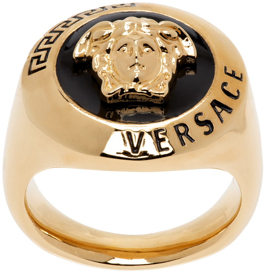 Shop Versace Gold Medusa Ring In  Gold-black