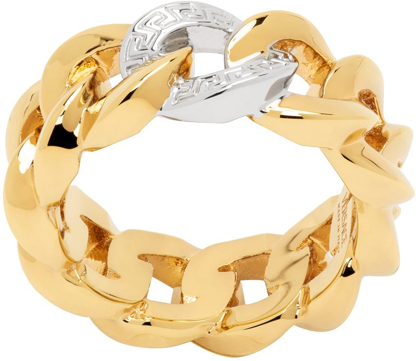 Versace Gold Medusa Chain Ring In V Gold Palladium