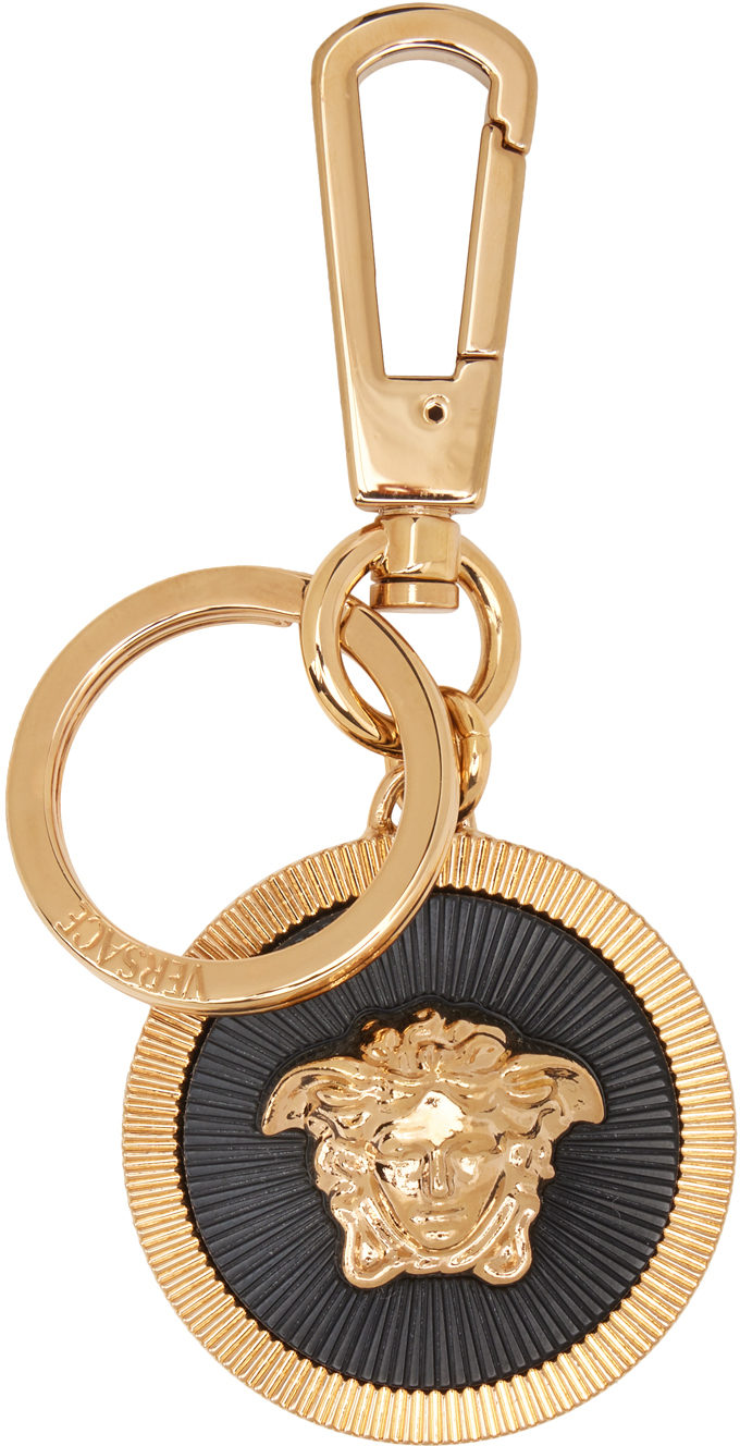 Versace Gold Medusa Biggie Keychain In  Gold-black