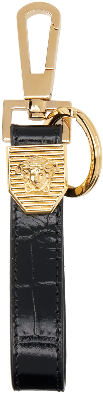 Versace Black Embossing Croco Keychain In 1b00v-black-v Gold