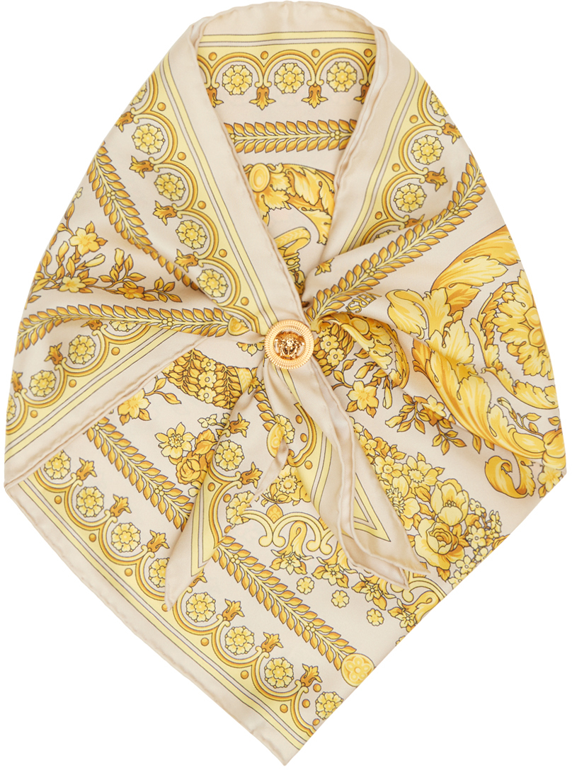 Shop Versace Beige & Yellow Barocco Scarf In 5k410-champagne