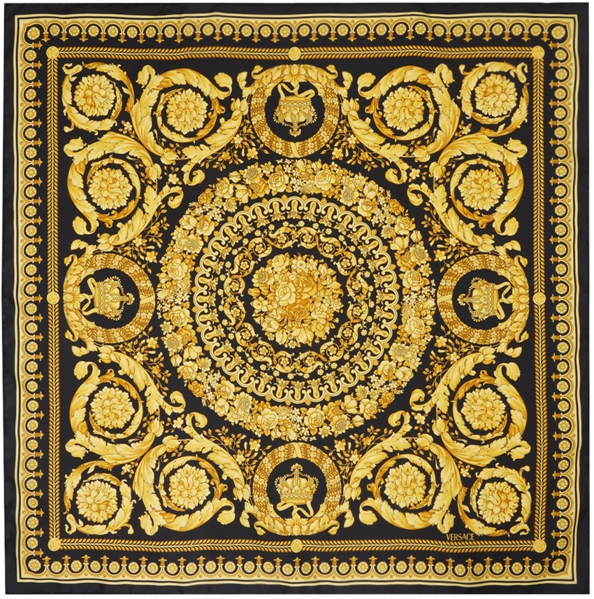 Versace Barocco Large Silk Foulard In 5b000-black+gold